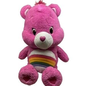 Just Play Care Bear Plush 2015 Rainbow Cheer Bear Pink White 21"